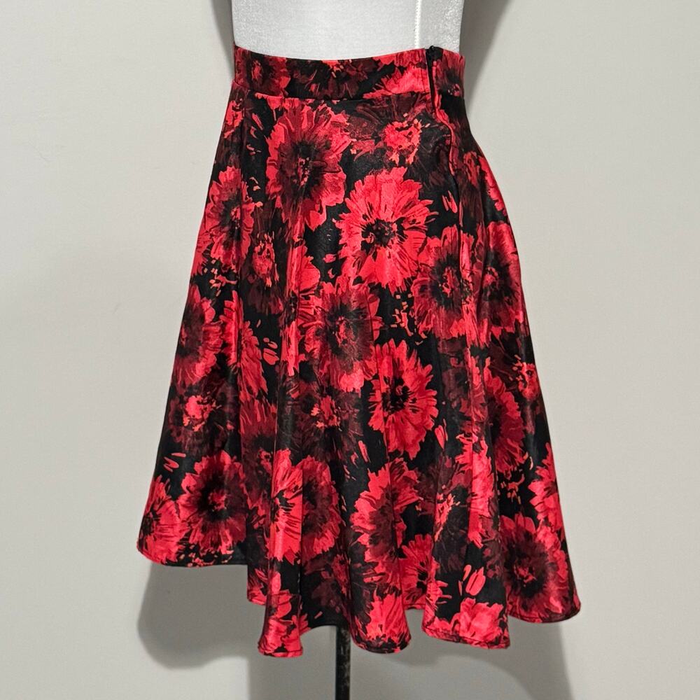NWT Vintage Y2K NY Invasion Floral Skater Skirt Size 1X Red‎ & Black Rockabilly - Picture 3 of 12
